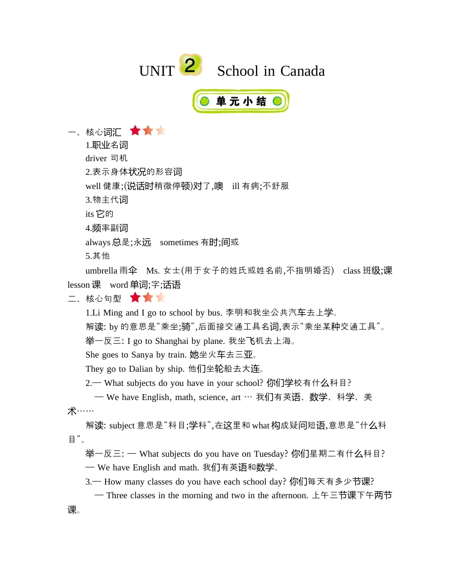 小学六年级（上）冀教版英语 Unit 2 知识重点.docx_第1页