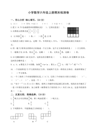 小学数学六年级（上）苏教版数学期末真题卷.9.pdf
