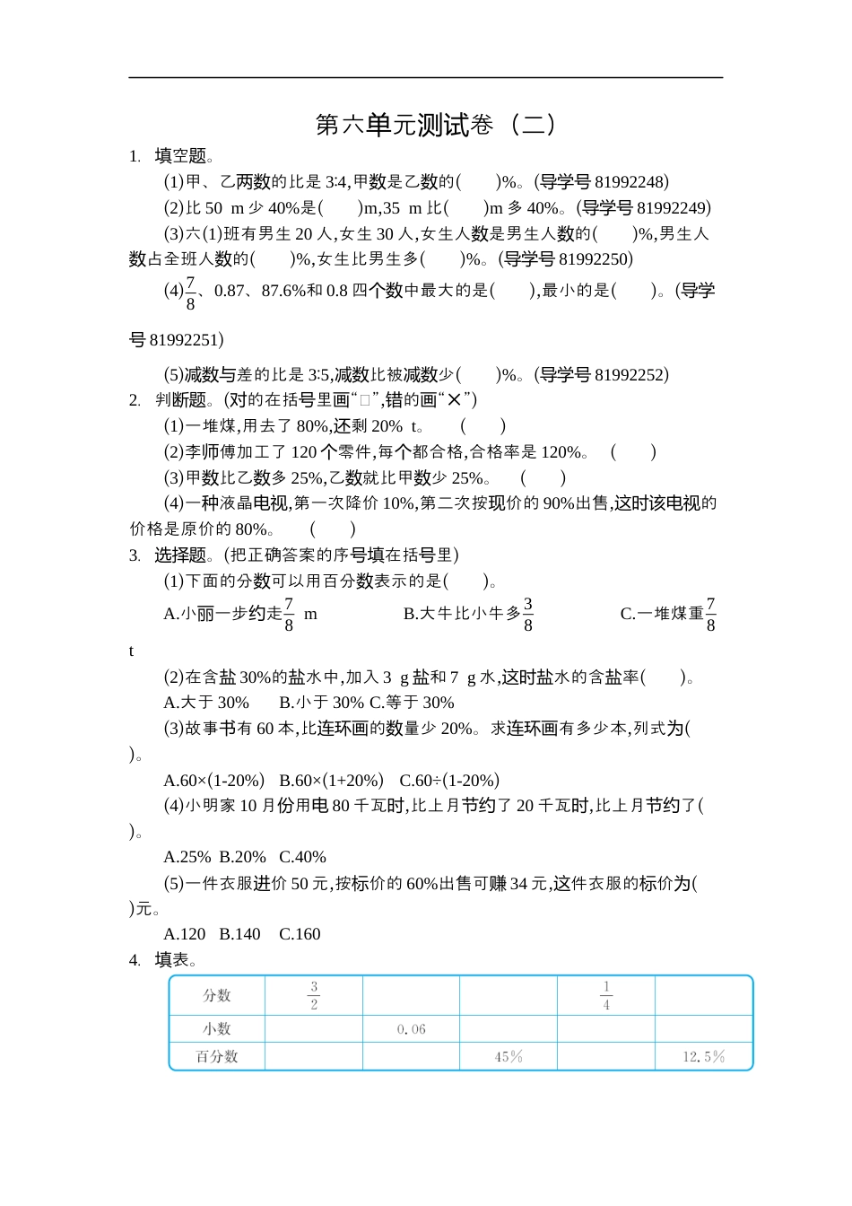 小学数学六年级（上）人教版数学第小学数学六年级单元测试卷.2.docx_第1页