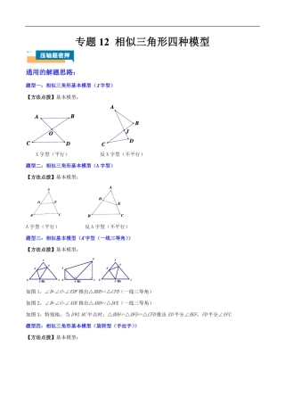 2026年中考数学压轴题-专题12 相似三角形四种模型（含解析）全国通用.pdf