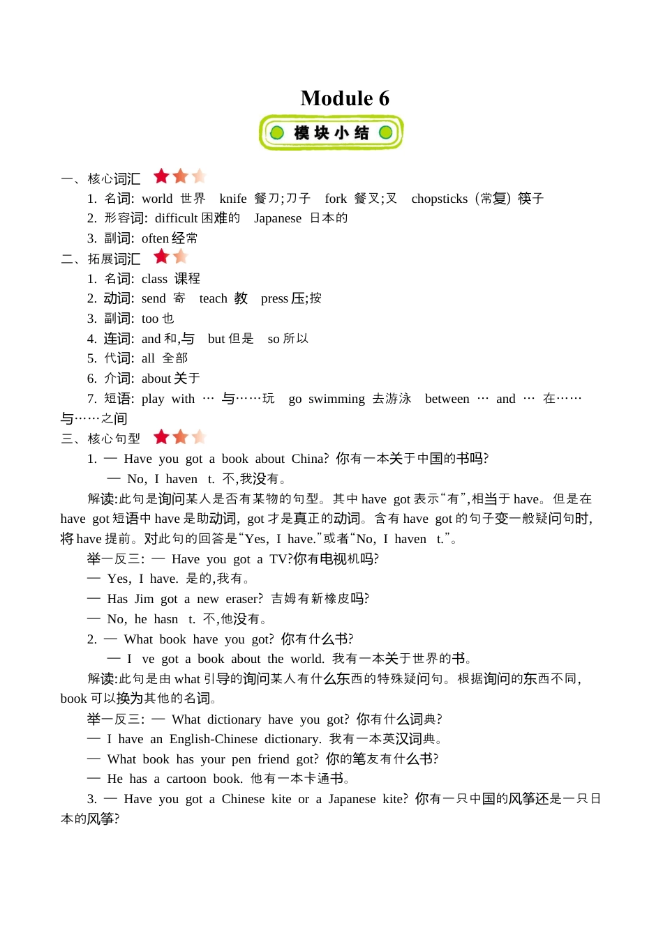 六(上)外研 Module 6 知识清单.docx_第1页