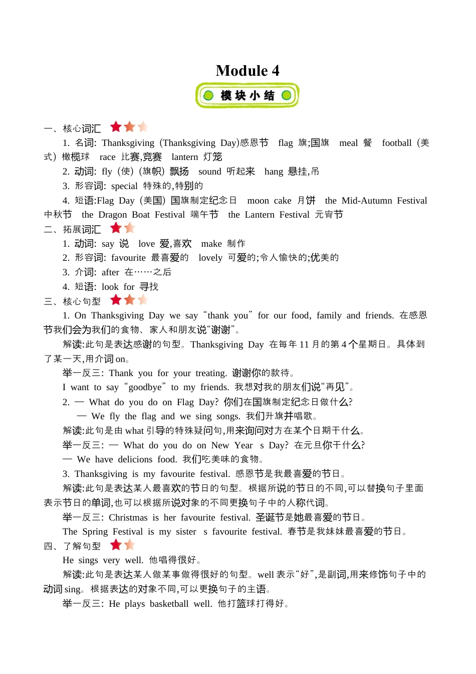 六(上)外研 Module 4 知识清单.docx_第1页