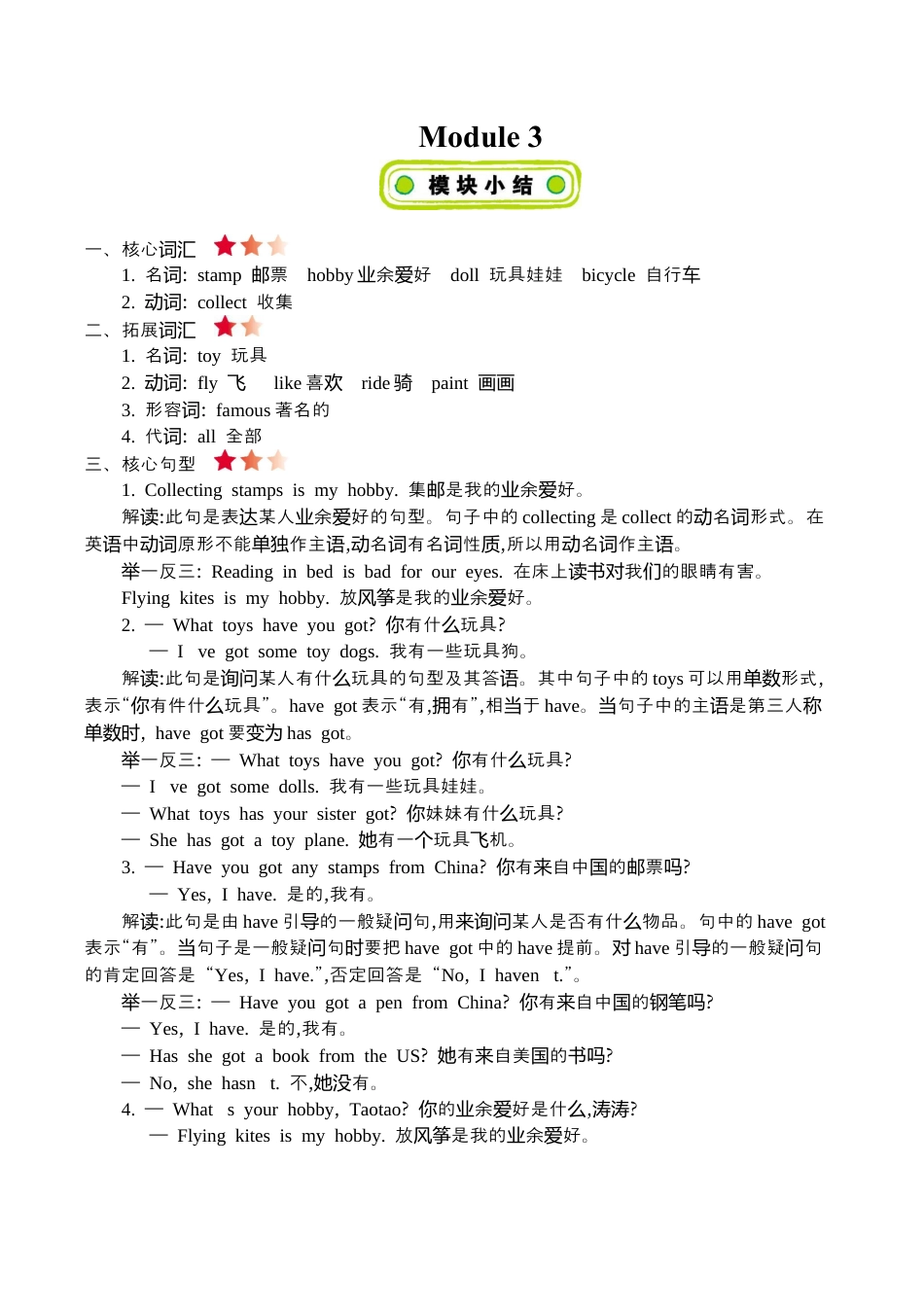六(上)外研 Module 3 知识清单.docx_第1页