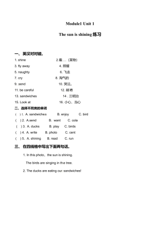 六年级下册英语一课一练-Module 3 Unit 1 The Sun is Shining外研社（三起）（含答案）.doc