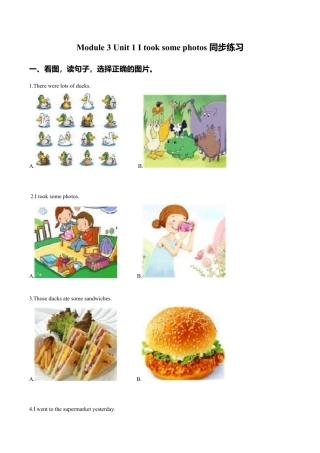 外研版小学英语（一年级起点）六年级下册Module 3 Unit 1 I took some photos同步练习1.doc
