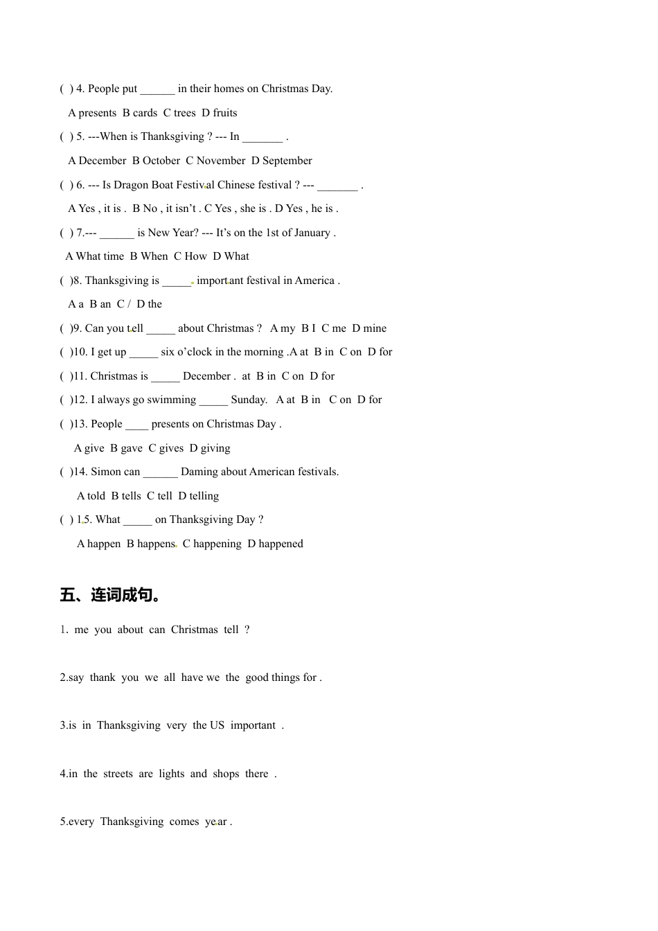 六年级上册英语一课一练-Module 4 Unit 2 Can you tell me about Christmas 外研一起（word，含答案）.doc_第2页