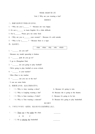 外研版（一起）英语六年级下册Module 8 Unit 2 Why are you wearing a hat  课时基础笔试卷（word，含答案）.docx