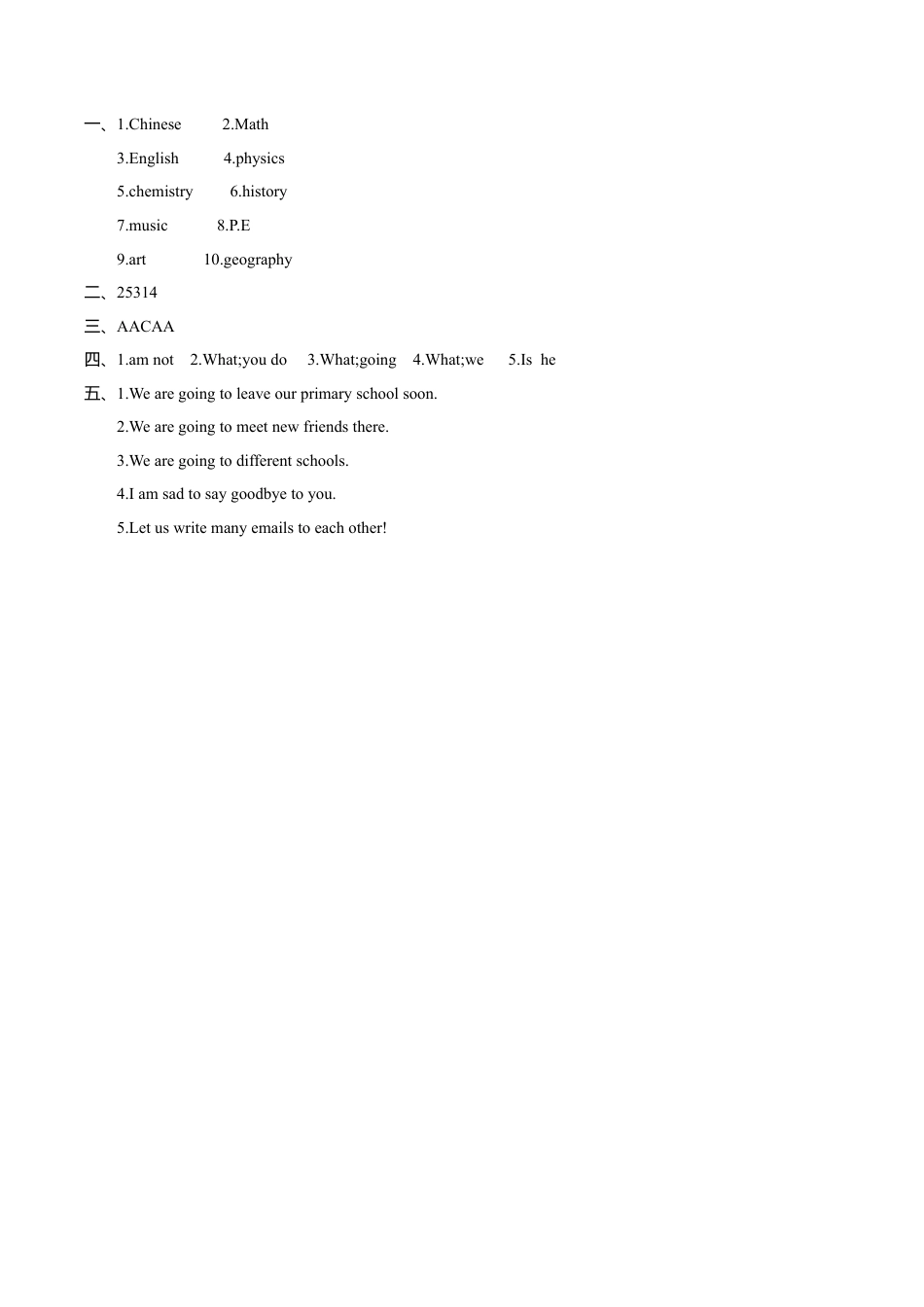 外研版小学英语（一年级起点）六年级下册Module 10 Unit 1 We are going to different schools同步练习2.doc_第3页