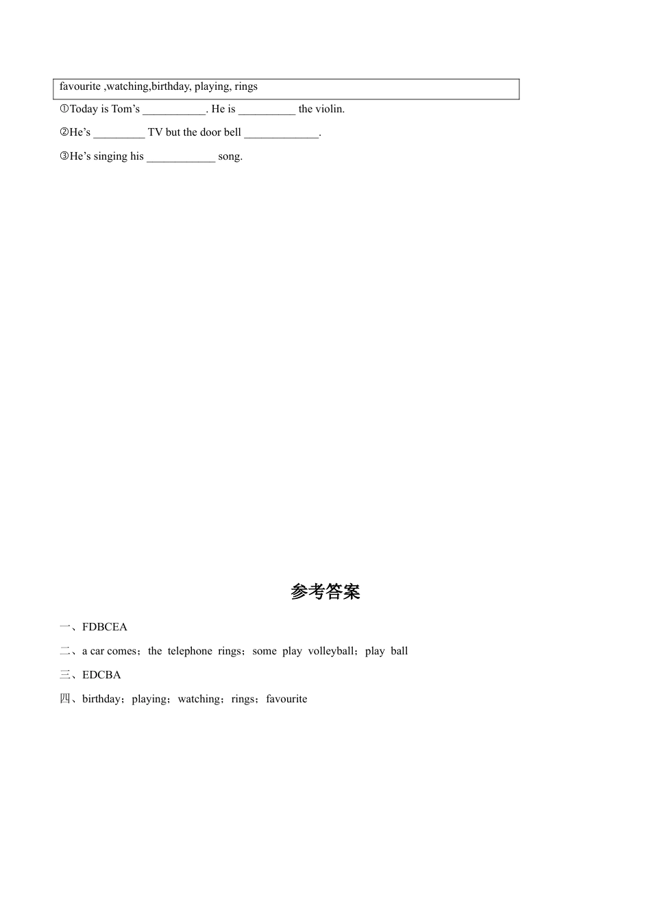 外研版小学英语（一年级起点）六年级下册Module 5 Unit 1 He is playing the suona but the telephone rings同步练习2.doc_第3页