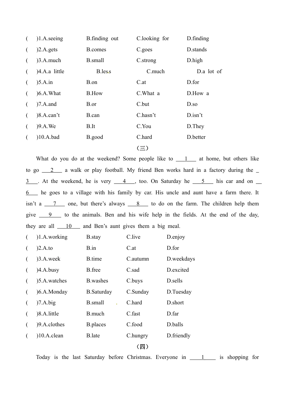 六年级上册英语期末专项训练（四）完形填空 译林版（word版，含答案）.docx_第2页