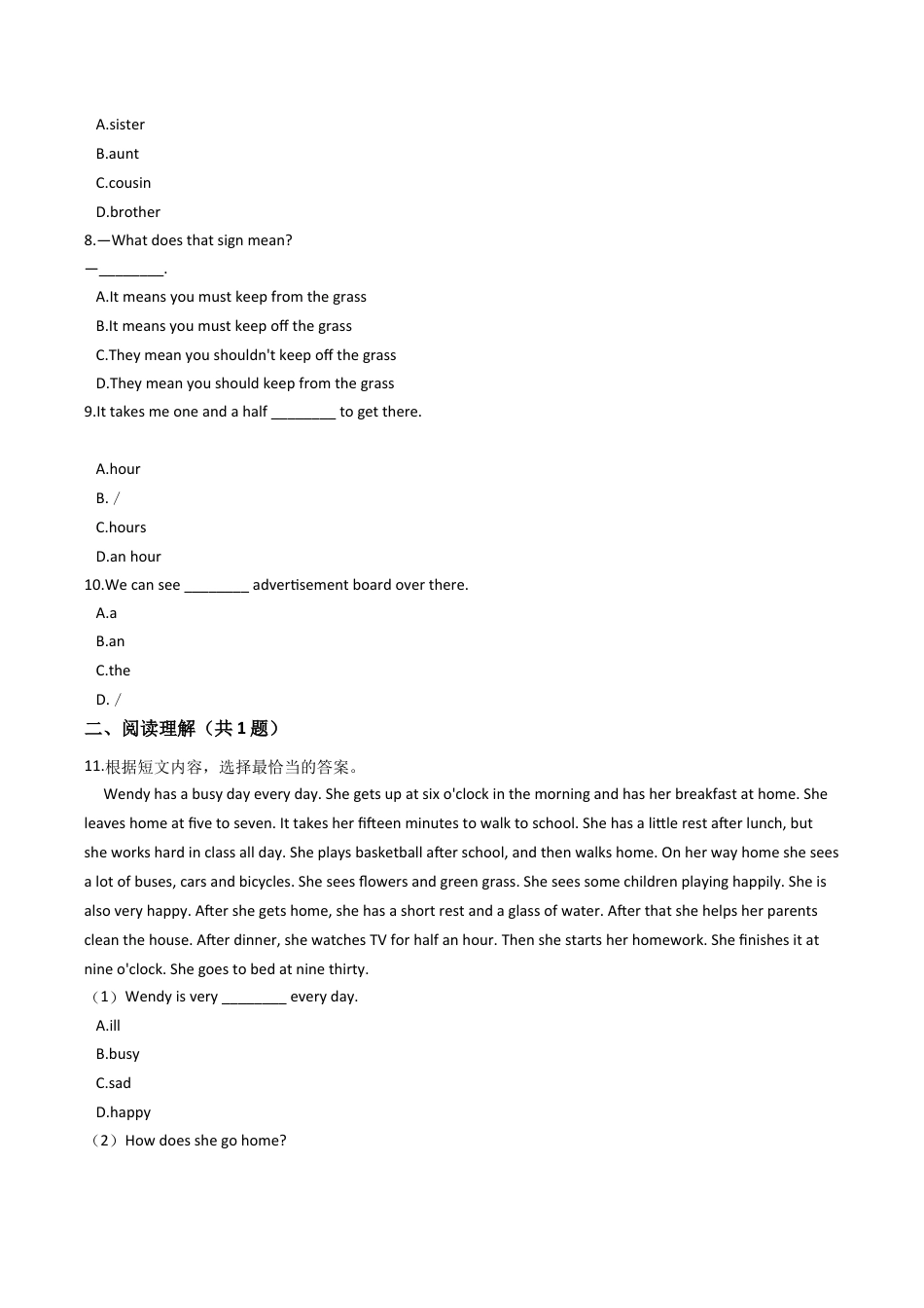 六年级上册英语试题- Unit6 Going to school 练习 牛津上海版（含答案及解析）.docx_第2页