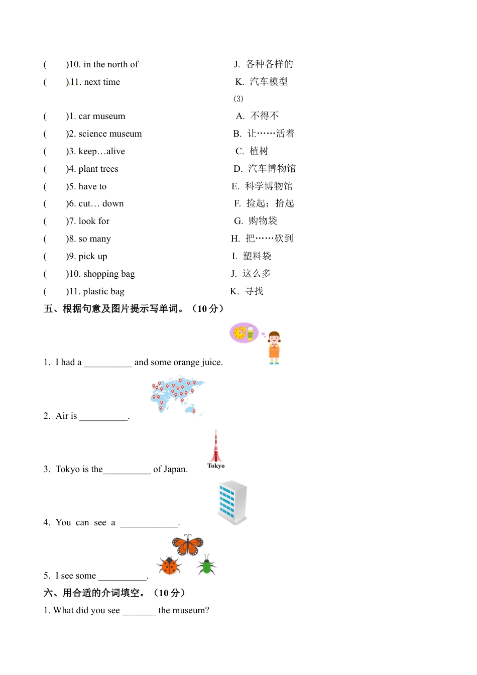 六年级上册英语期末专项训练---单词 上海牛津版（三起）（word版，含答案）.docx_第3页