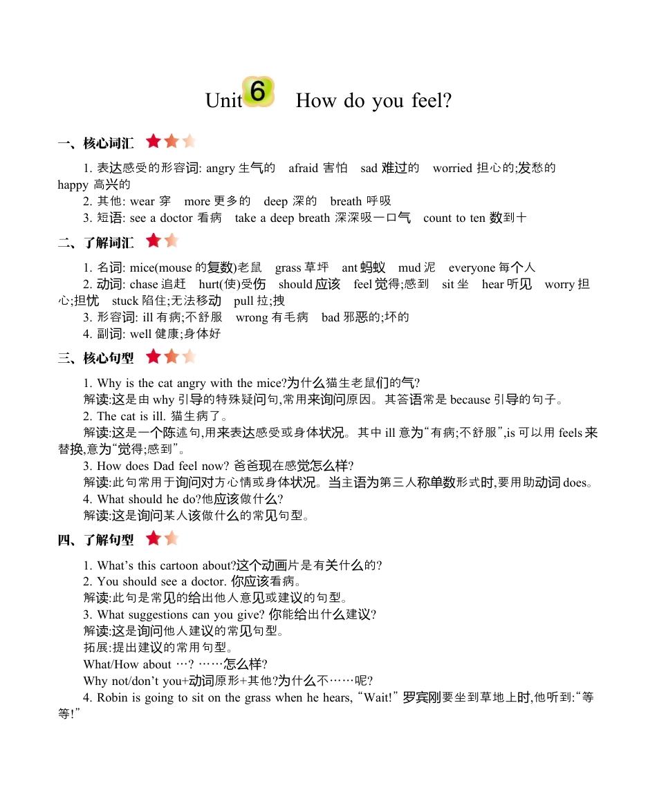 六（上）人教PEP：Unit 6 知识清单.docx_第1页