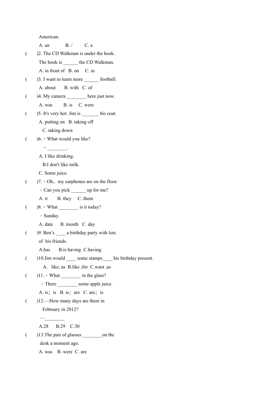 六年级上学期期中测试卷（三起）2.doc_第3页