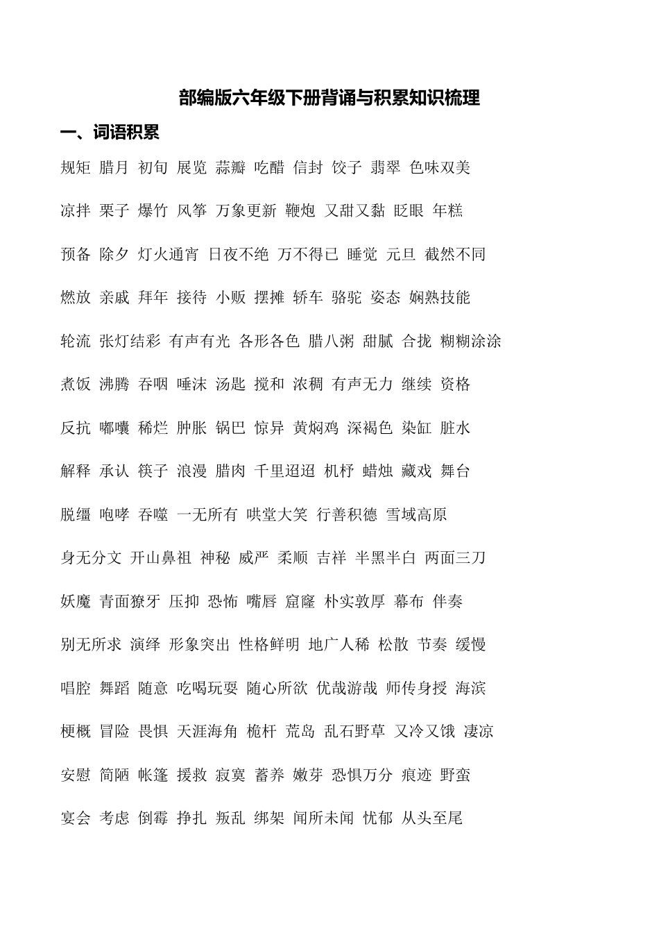 （部编版六年级下册）背诵与积累知识梳理.doc_第1页