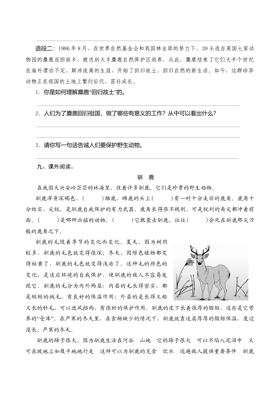 六年级上语文课时测评-17 麋鹿-苏教版.doc_第3页