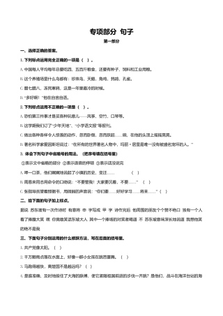 六年级下册语文专项复习练-句子-北师大版.doc