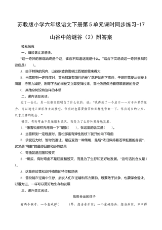 苏教版小学六年级语文下册第5单元课时同步练习-17山谷中的谜谷（2）附答案.doc