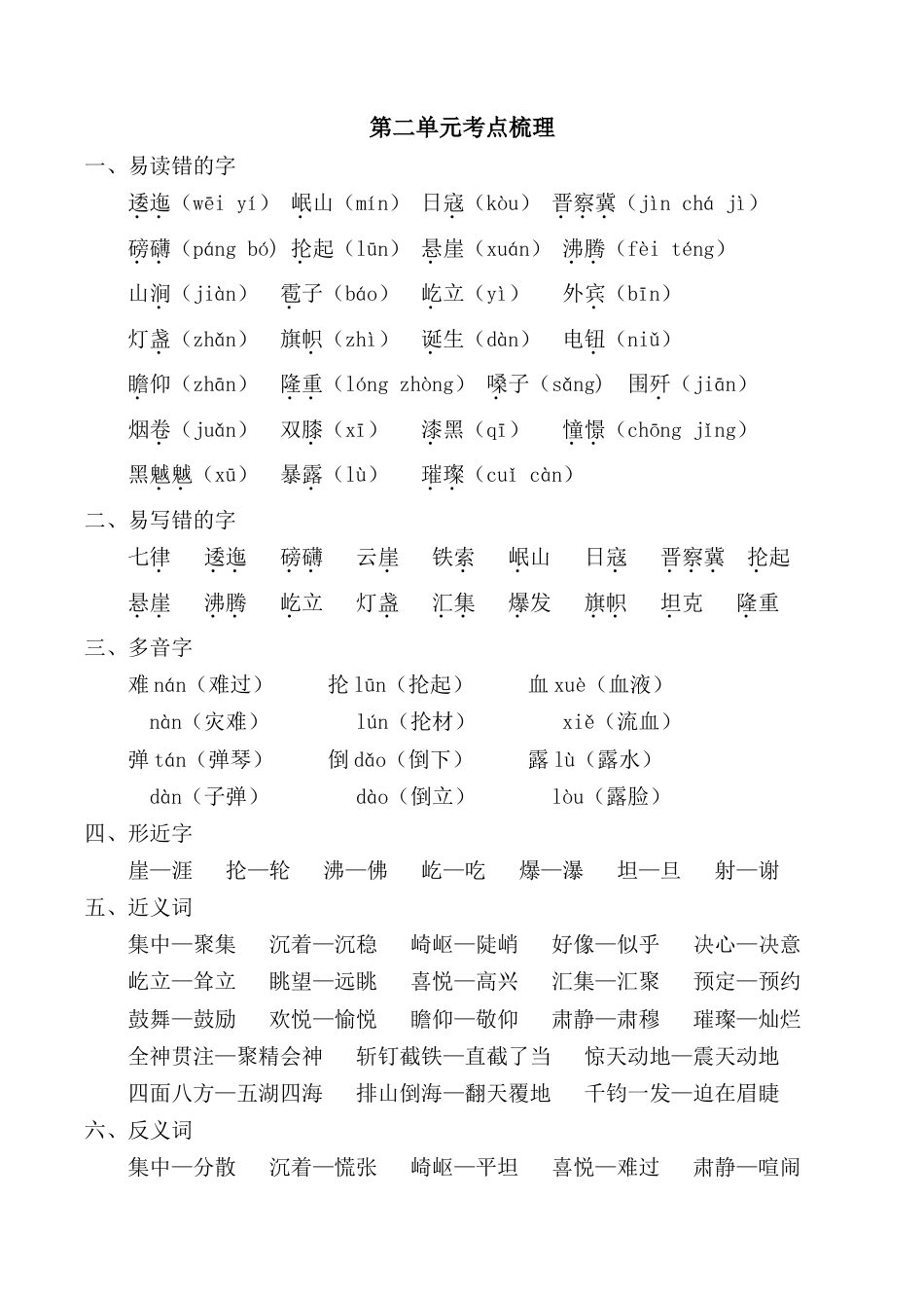 小学语文六年级-第二单元考点梳理.doc_第1页