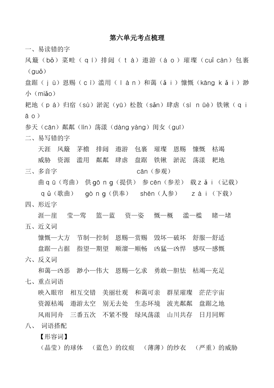 小学语文六年级-第六单元考点梳理.doc_第1页