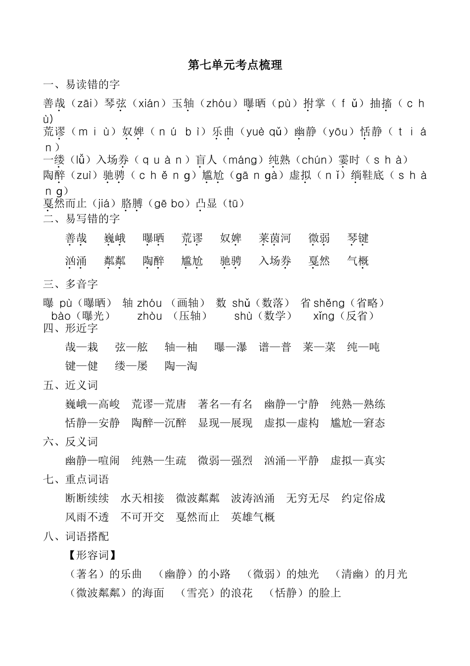 小学语文六年级-第七单元考点梳理.doc_第1页
