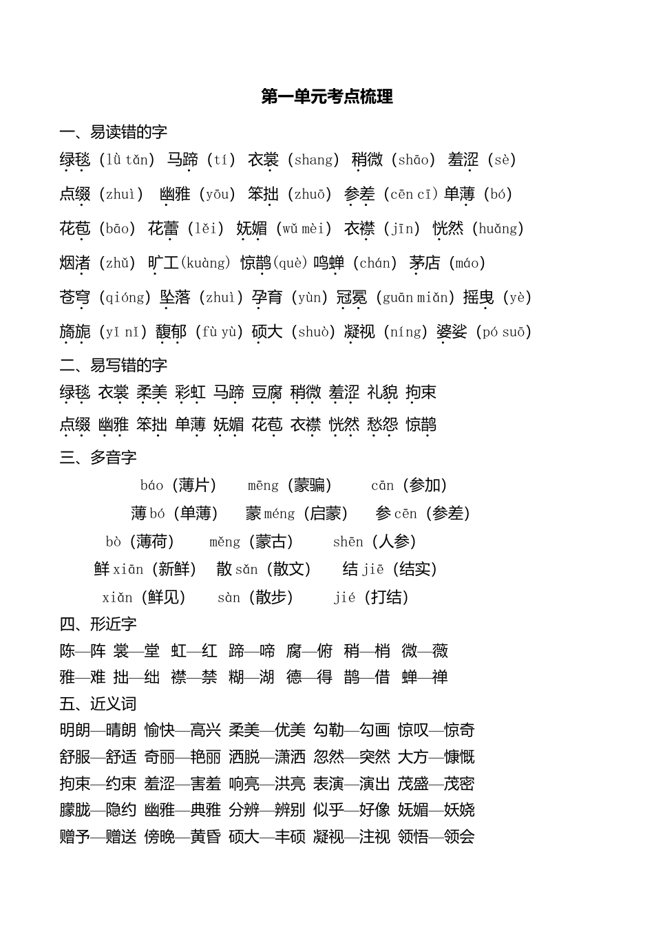 小学语文六年级-第一单元考点梳理.doc_第1页