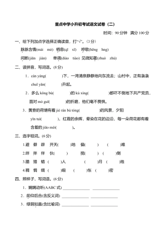 重点中学小升初考试语文试卷（二）.doc