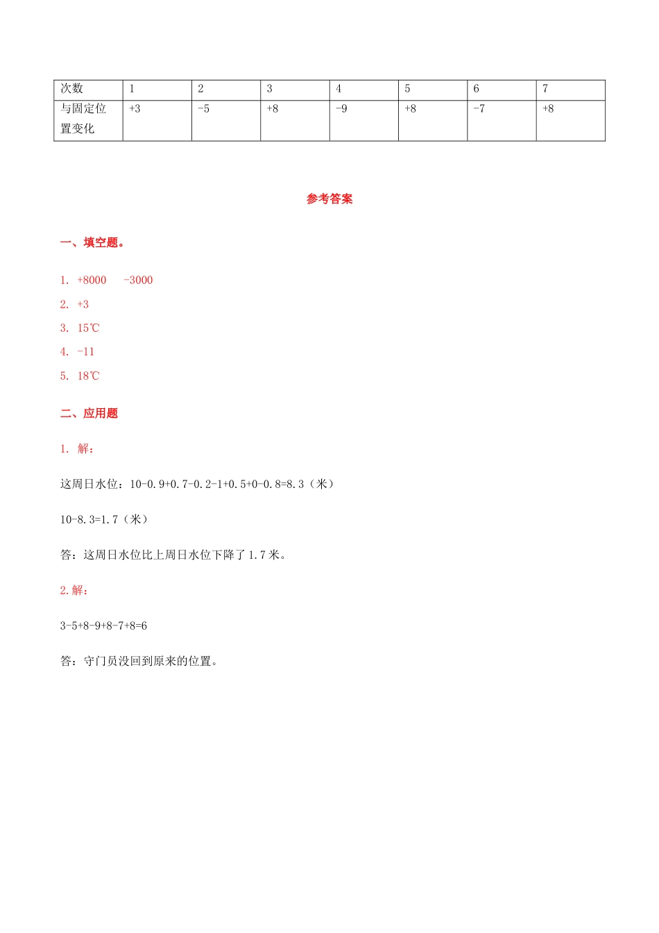 六年级数学下册第1单元第5课时 用正、负数表示事物的变化（同步练习）冀教版.docx_第2页