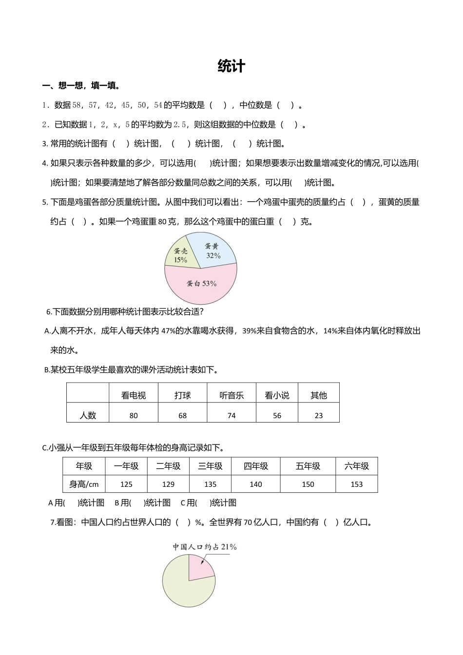 通用版数学六年级下册总复习专题：统计5 含答案.doc_第1页