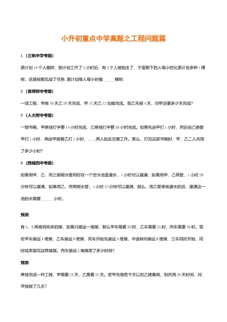 小升初数学重点中学真题训练-工程问题篇-通用版.doc