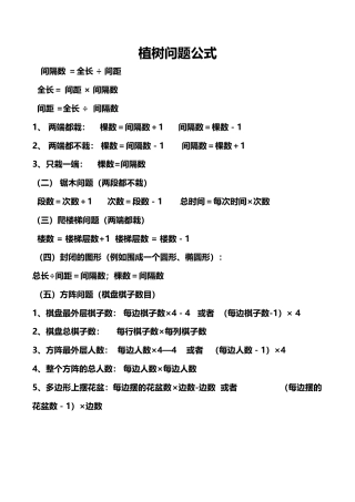 小学三至六年级数学植树问题公式汇总.doc