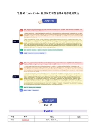 2026年人教版初中英语九年级上学期期末重点词汇句型语法&写作通用表达 专题05 Units13~14（背诵版） .docx