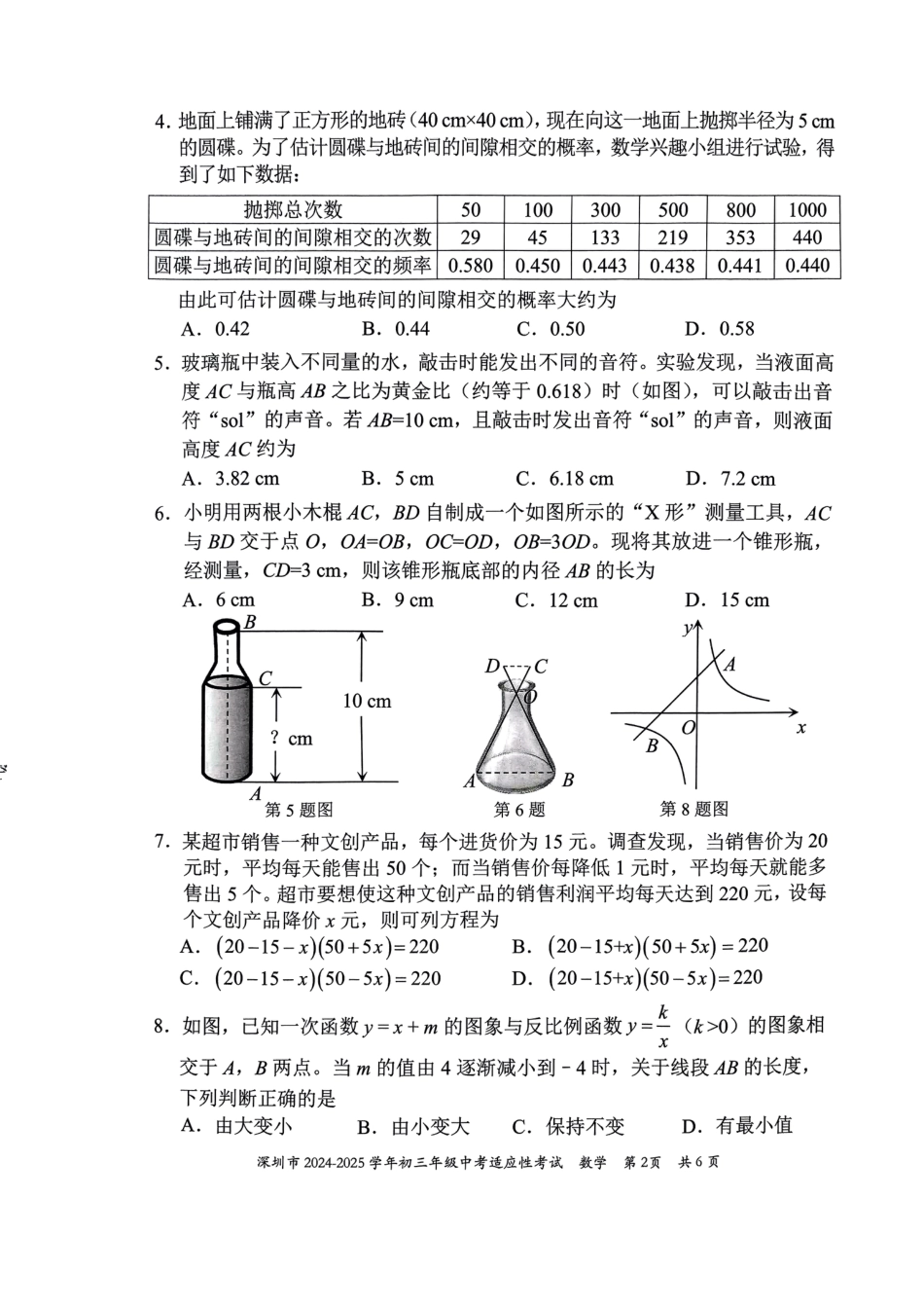 2024-2025学年深圳市初三中考适应性考试数学试卷（含答案解析）.pdf_第2页