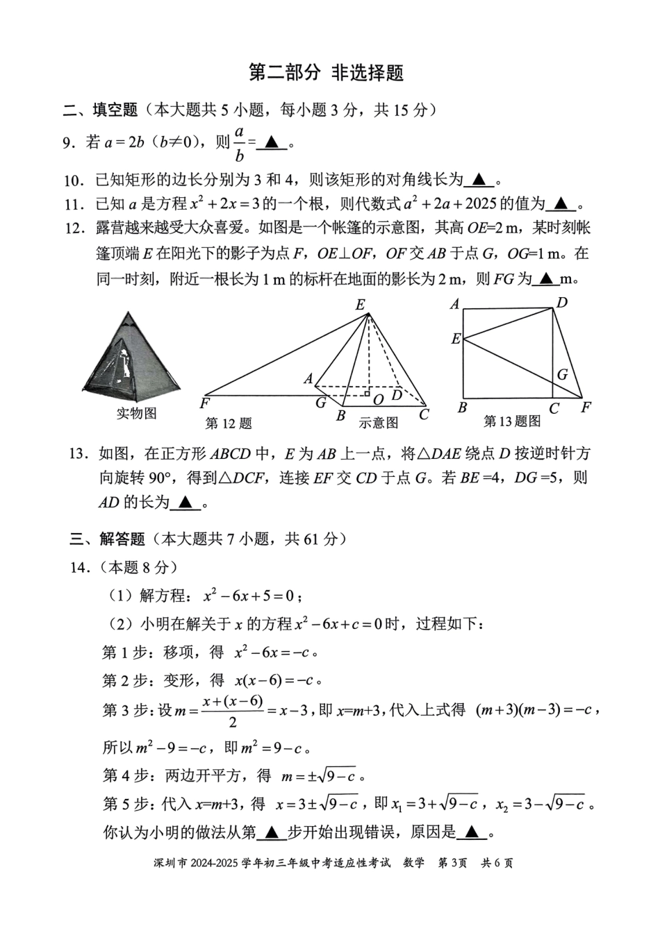 2024-2025学年深圳市初三中考适应性考试数学试卷（含答案解析）.pdf_第3页