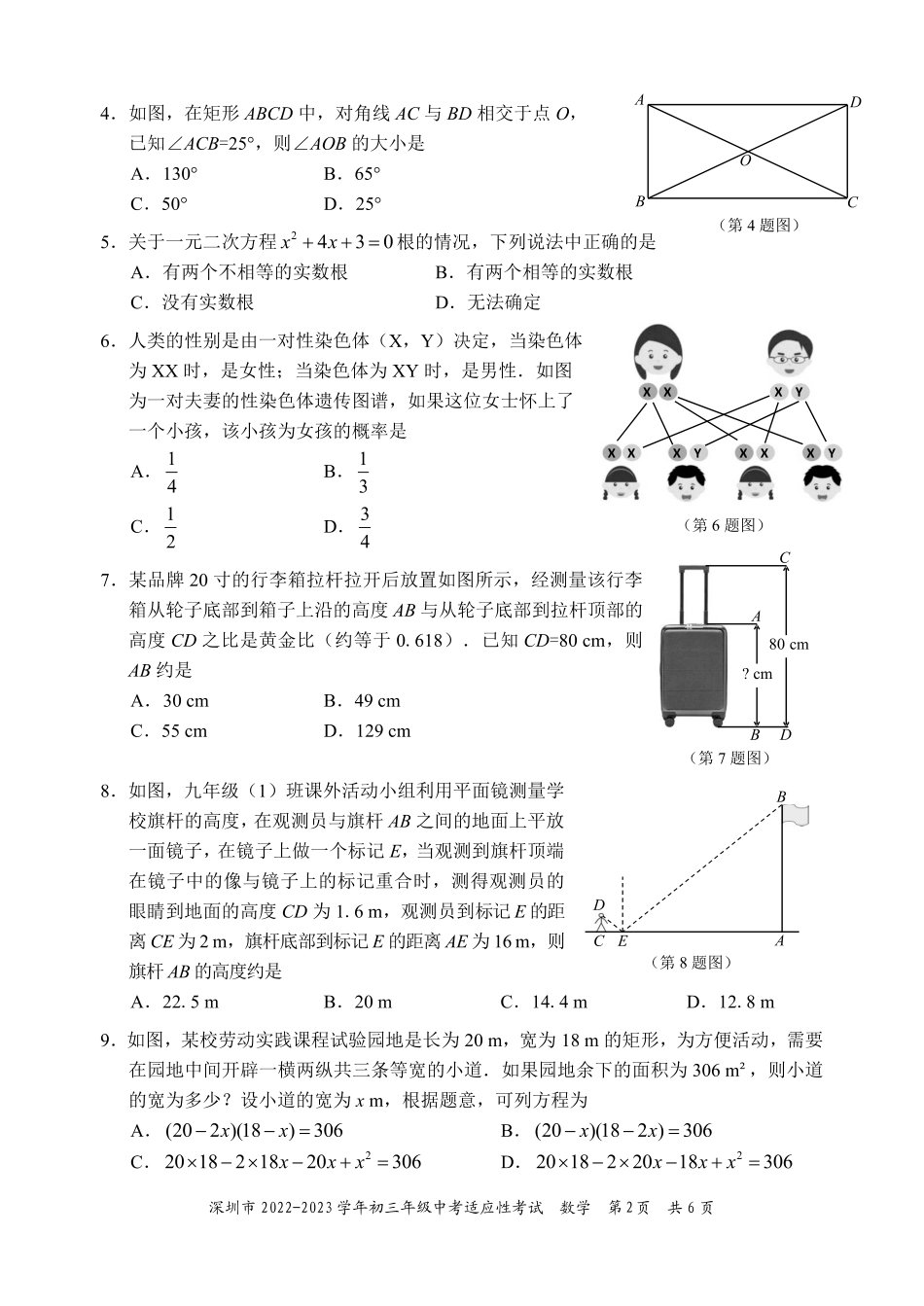2022-2023学年深圳市初三中考适应性考试数学试卷（含答案解析）.pdf_第2页