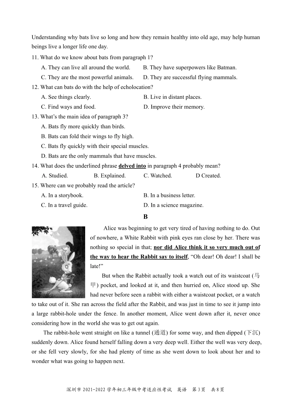 2021-2022学年深圳市初三中考适应性考试英语试卷（含答案解析）.pdf_第3页