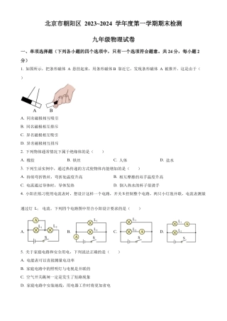 北京市朝阳区2023-2024学年九年级上学期期末物理试题（含答案解析）.docx