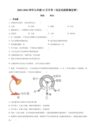 北京市朝阳外国语学校2023-2024学年九年级上学期11月月考物理试题（含答案解析）.docx