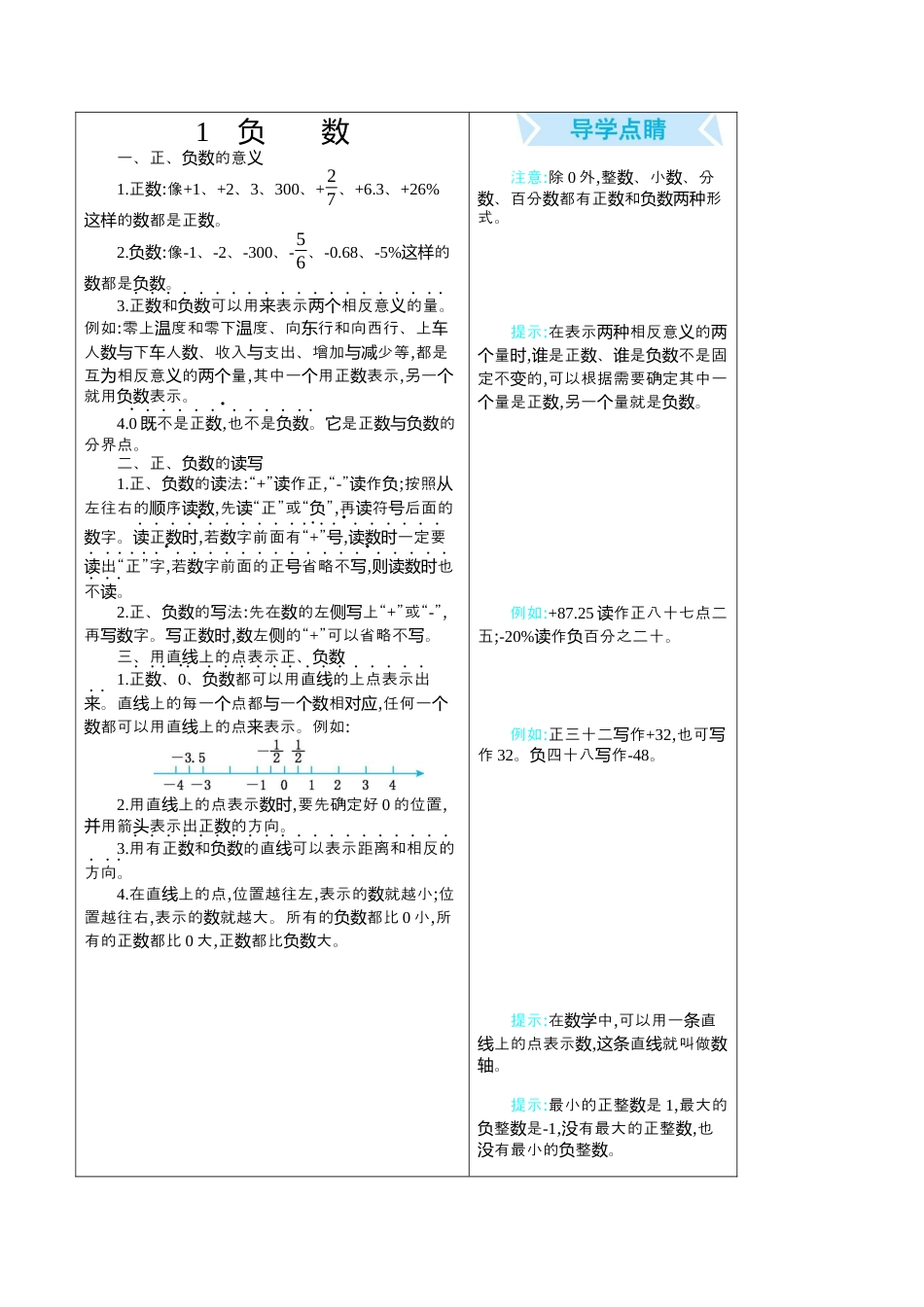 六年级数学下册  1 负数（人教版）.docx_第1页