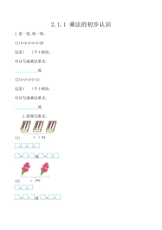北京版数学二年级上-课时练习题-2.1.1 乘法的初步认识.docx