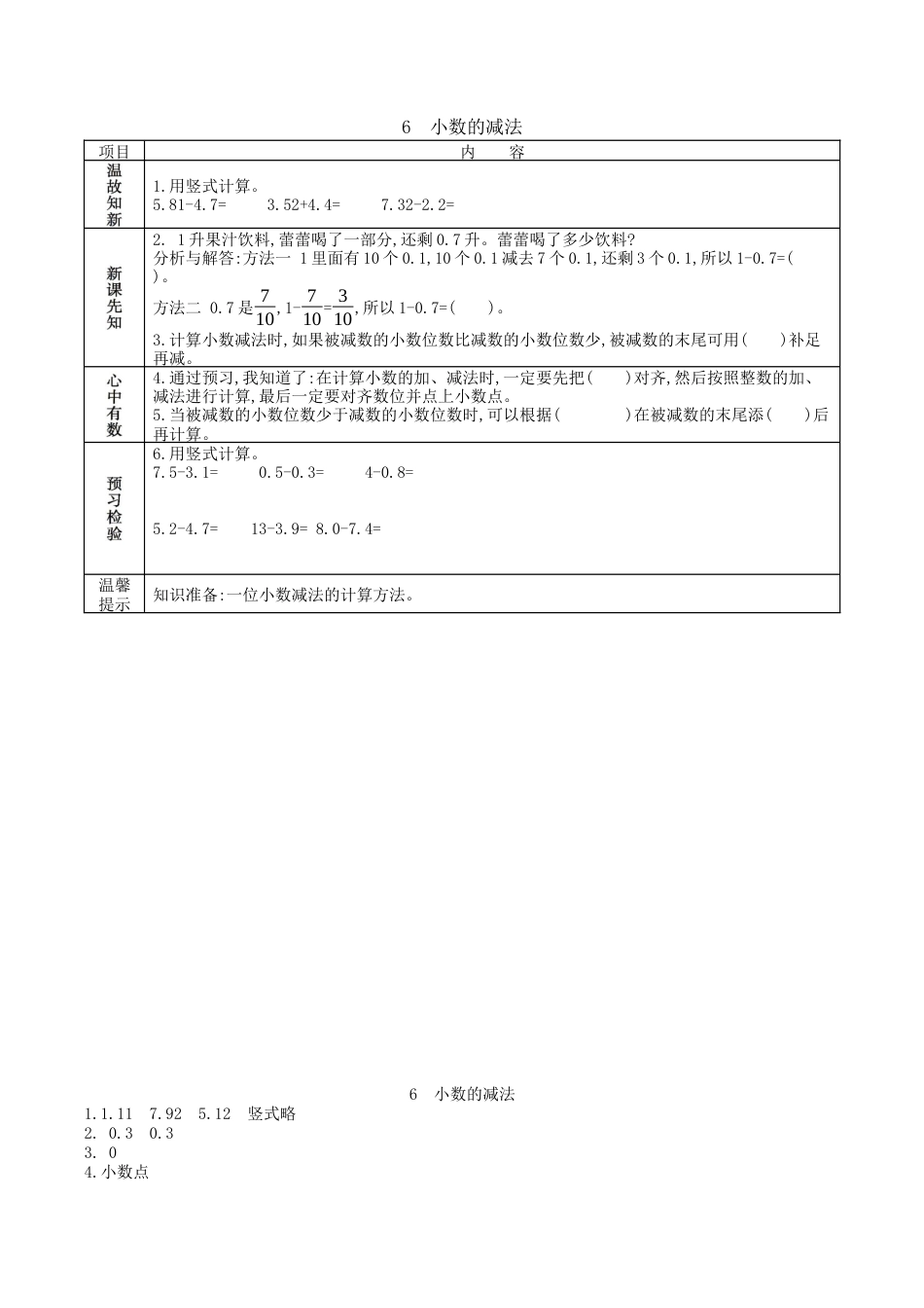 北京版小学数学三年级下册-7.6 小数的减法.docx_第1页