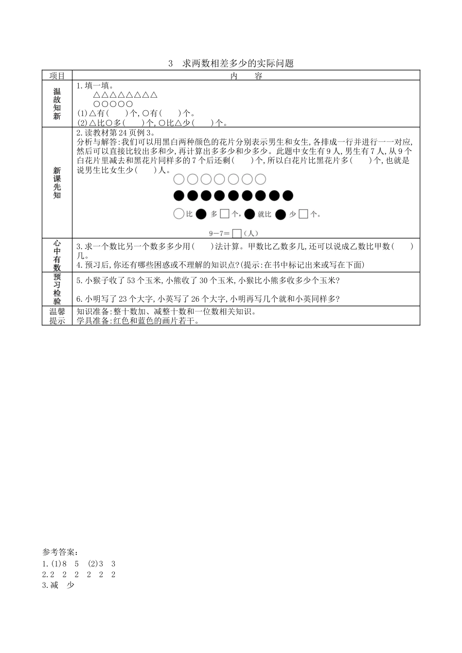 北京版小学数学一年级下-2.3. 求两数相差多少的实际问题.docx_第1页