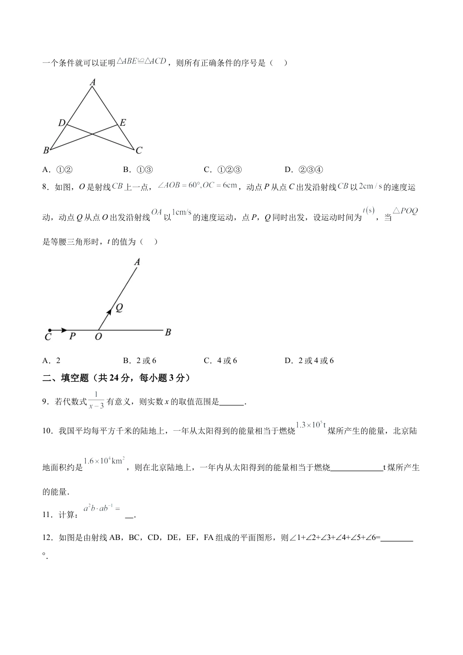 北京市朝阳区八年级上学期期末检测数学试题（含答案解析）.docx_第2页