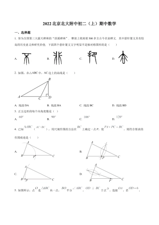 北京市海淀区北大附中八年级上学期数学期中试题（含答案解析）.docx