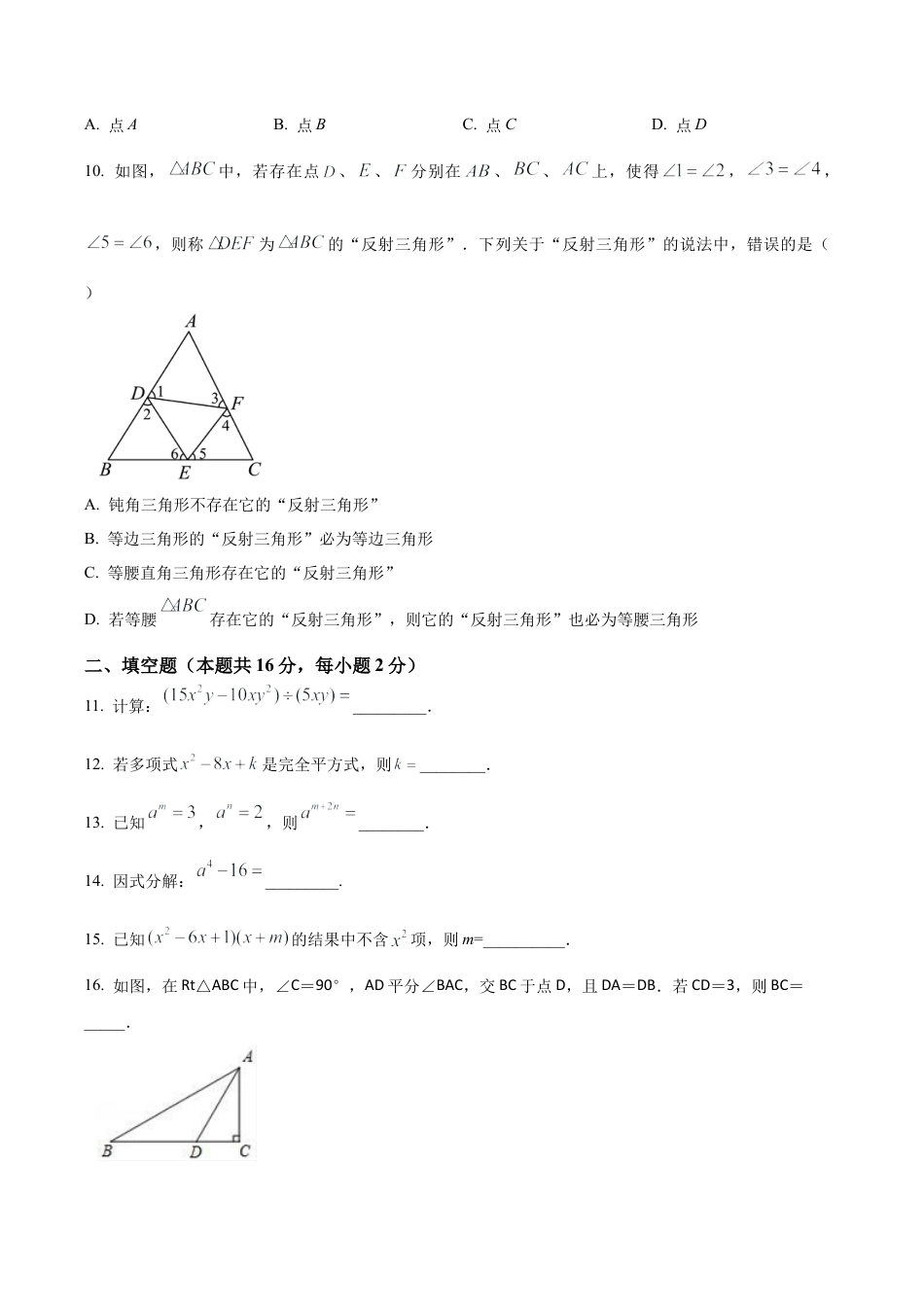 北京市师达中学八年级上学期11月阶段练习数学试题（含答案解析）.docx_第3页