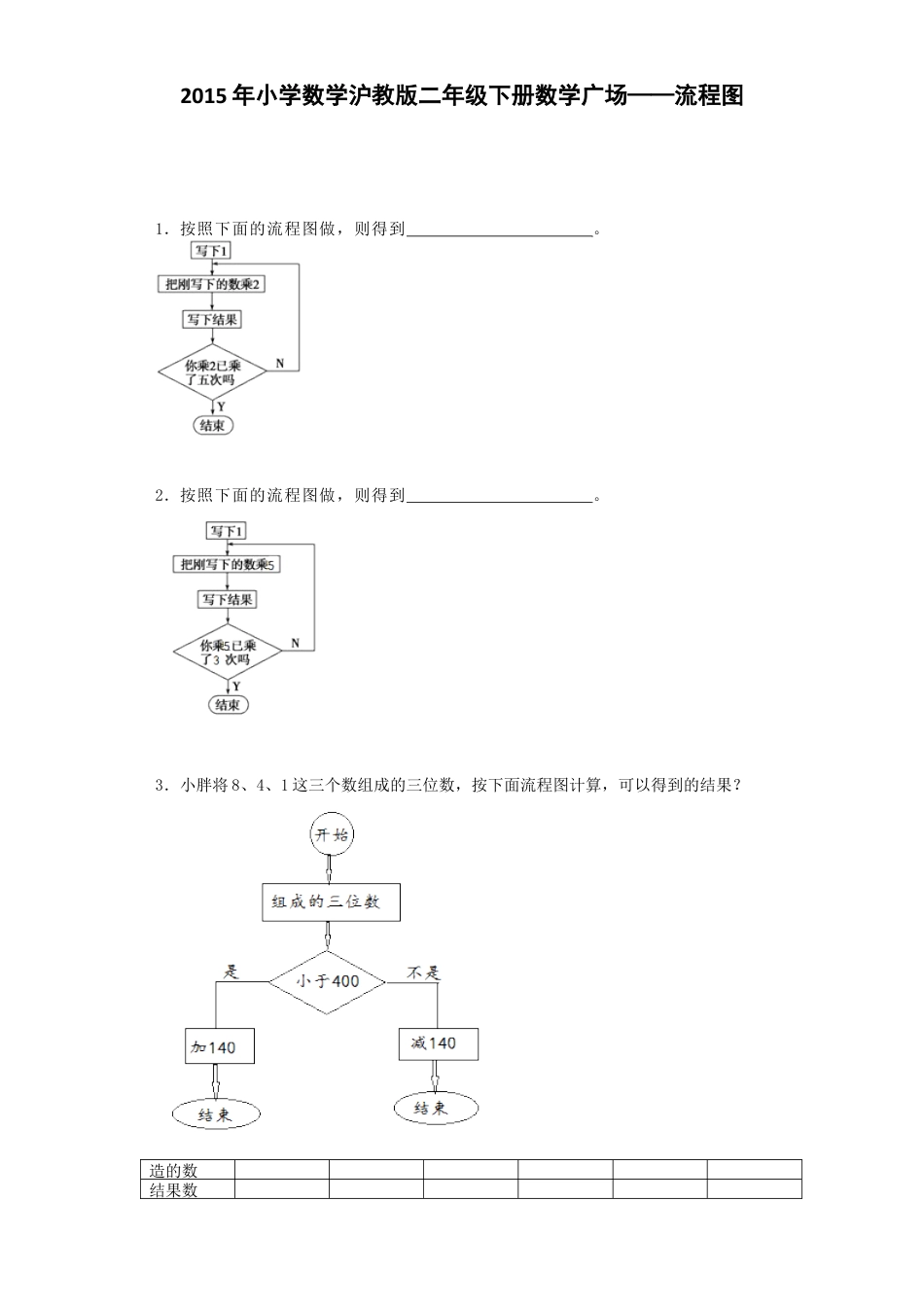 【沪教版六年制】小学数学二年级下册同步练习-数学广场——流程图.docx_第1页