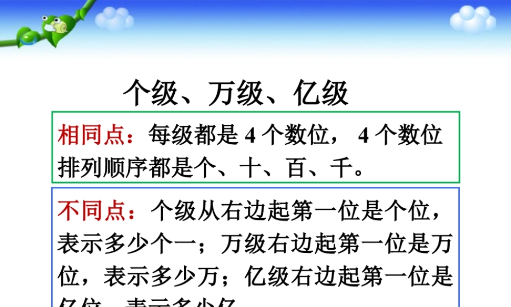 浙教版小学数学四年级上册-个级、万级、亿级的相同点和不同点_十进制计数法.ppt