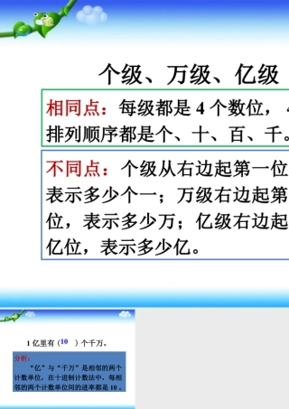 浙教版小学数学四年级上册-个级、万级、亿级的相同点和不同点_十进制计数法.ppt