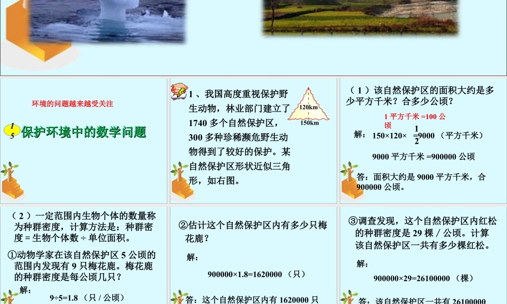 《环境保护中的数学问题》课件1-浙教版小学数学六年级下册.ppt