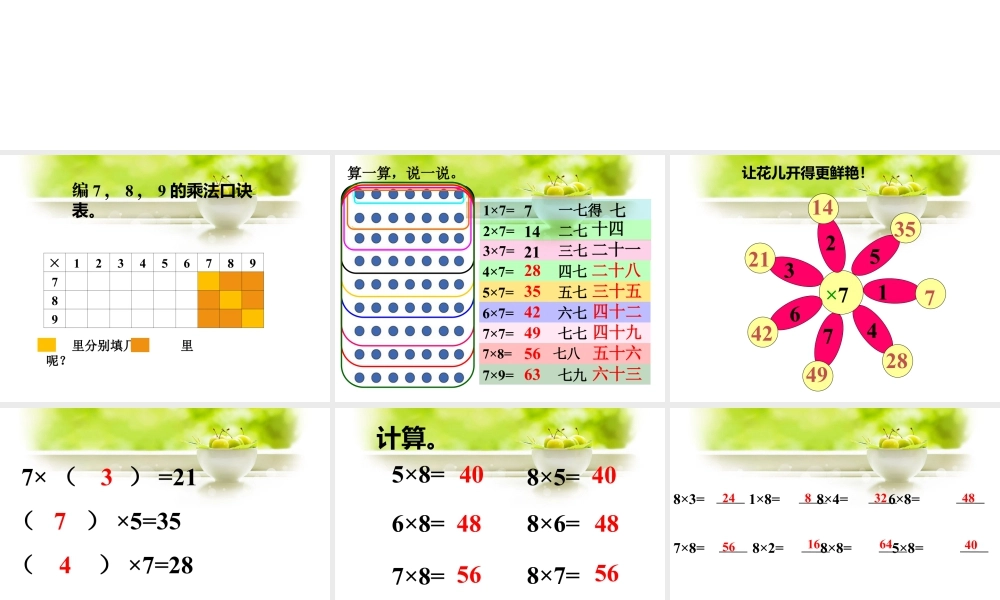 浙教版小学数学二年级上册-《7、8、9的乘法口诀》课件.ppt